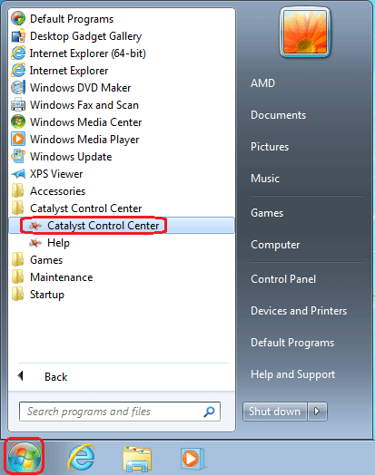 Windows Start Menu, Catalyst Control Center